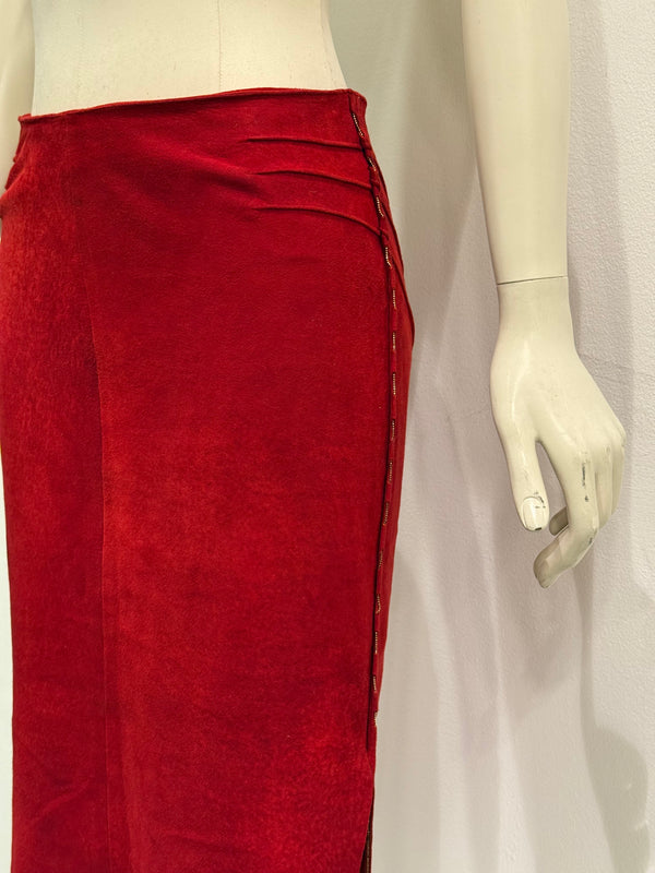 Roberto Cavalli red suede leather skirt