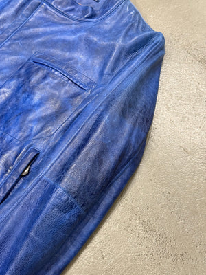 2010s Berluti distressed blue biker nabuck leather jacket