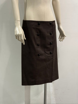 2004 YVES Saint Laurent brown leather double-row button skirt