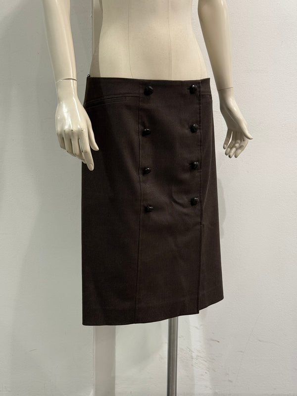2004 YVES Saint Laurent brown leather double-row button skirt