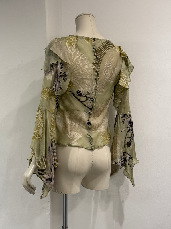 A/W2006 Roberto Cavalli dragon ruffle silk blouse top