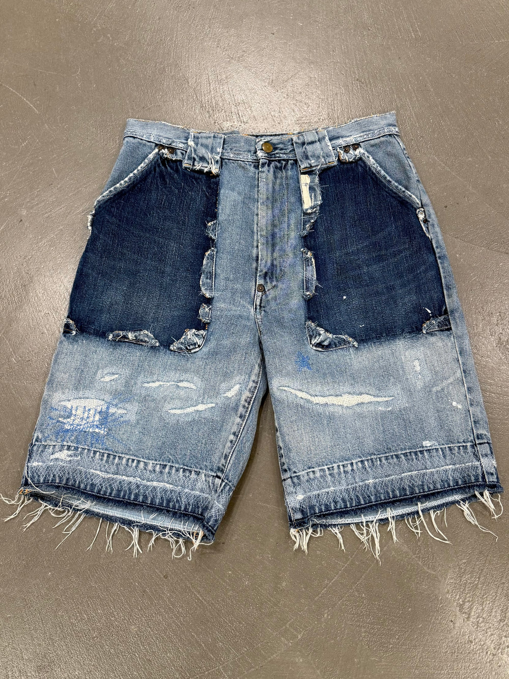 2010s Kapital distressed patchwork denim shorts