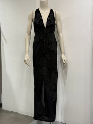 A/W2002 Roberto Cavalli runway leather floral patches sheer dress