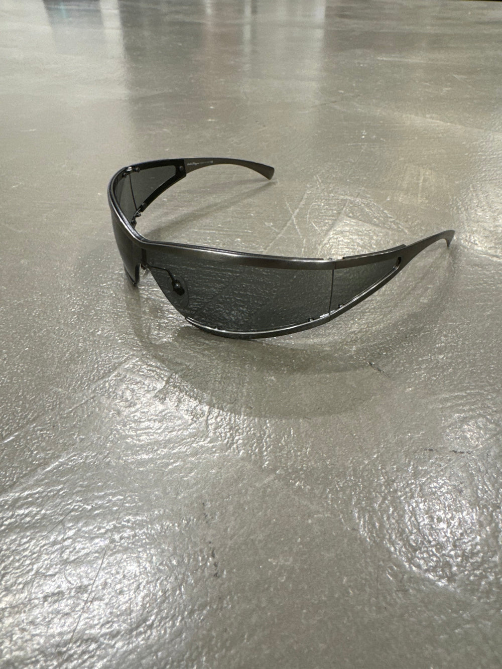 1990s Salvatore Ferragamo futuristic metallic sunglasses