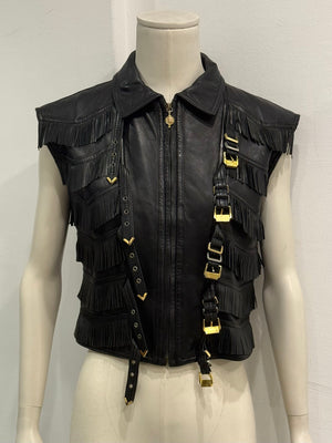A/W1992 Gianni Versace bondage fringe leather vest
