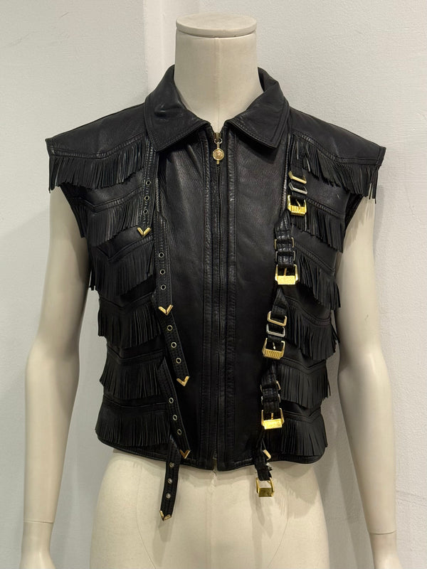 A/W1992 Gianni Versace bondage fringe leather vest