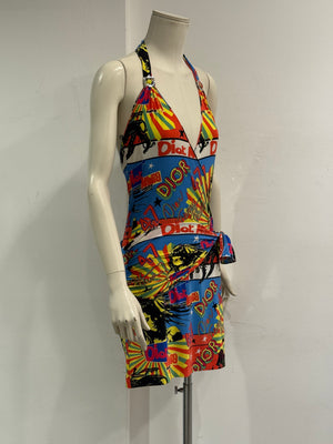 S/S2002 Christian Dior Rasta collection print halter mini dress
