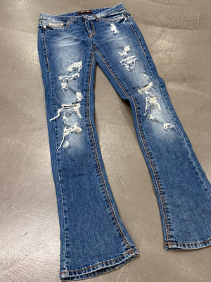 2000s Roberto Cavalli distressed flared slim jeans