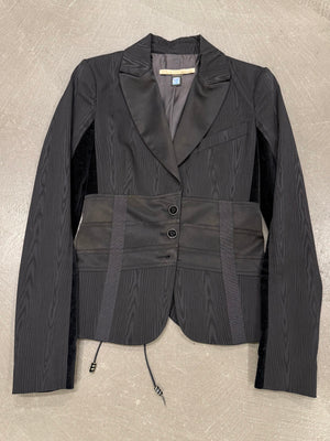 2000s Roberto Cavalli structured wood print blazer with corset detailing