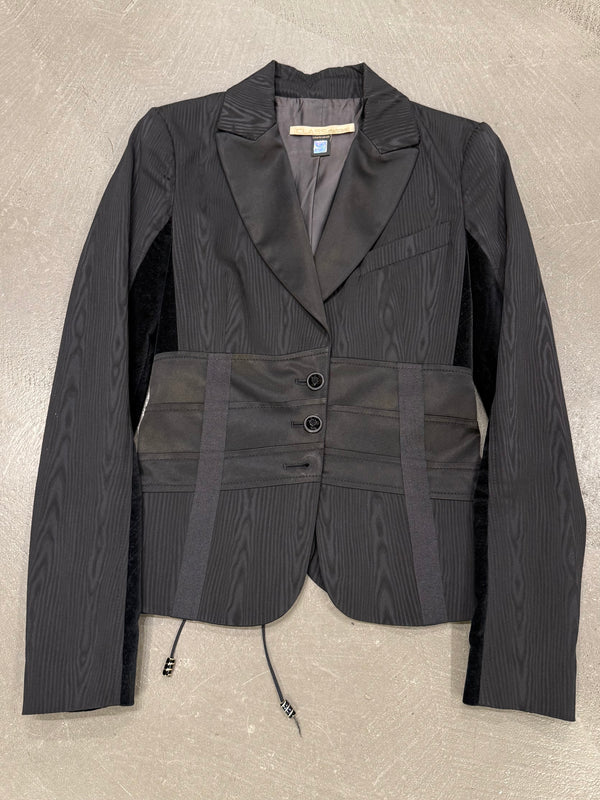 2000s Roberto Cavalli structured wood print blazer with corset detailing