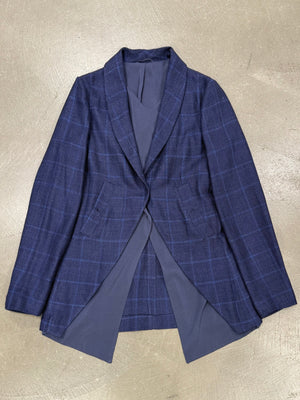 2000s Brunello Cucinelli double layer V-shape tartan blazer