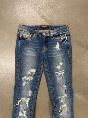 2000s Roberto Cavalli distressed flared slim jeans