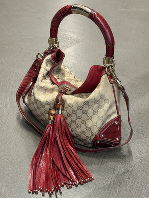 2008 Gucci x Unicef Indy GG canvas snakeskin hobo bag