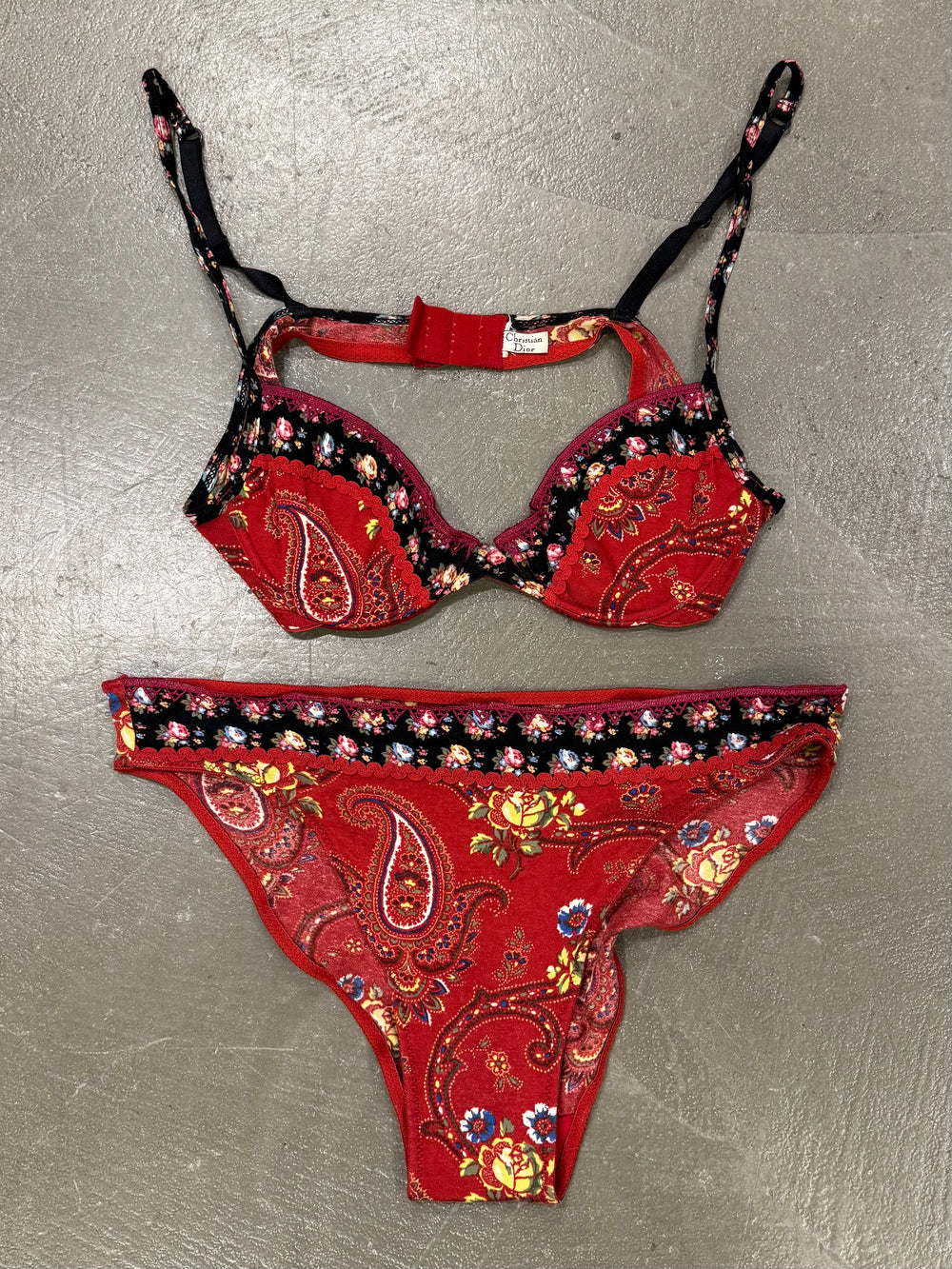 S/S2002 Christian Dior Paisley print underwired lingerie set