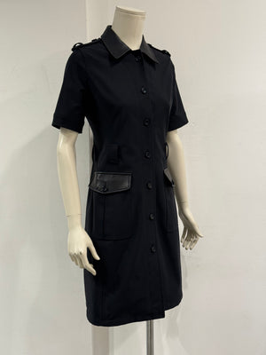 1990s Prada nylon midi dress with leather details