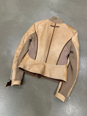 2000s Prada pony hair hybrid leather biker jacket