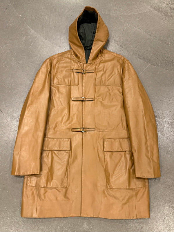 A/W1999 Prada runway leather hooded duffle coat