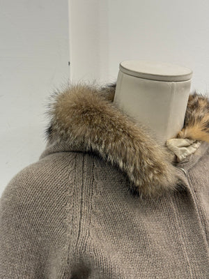 2000s Prada wool fur-trim hooded cardigan