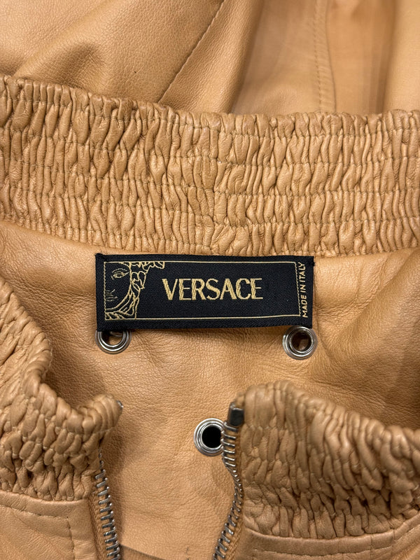 2000s Gianni Versace cropped leather bomber jacket