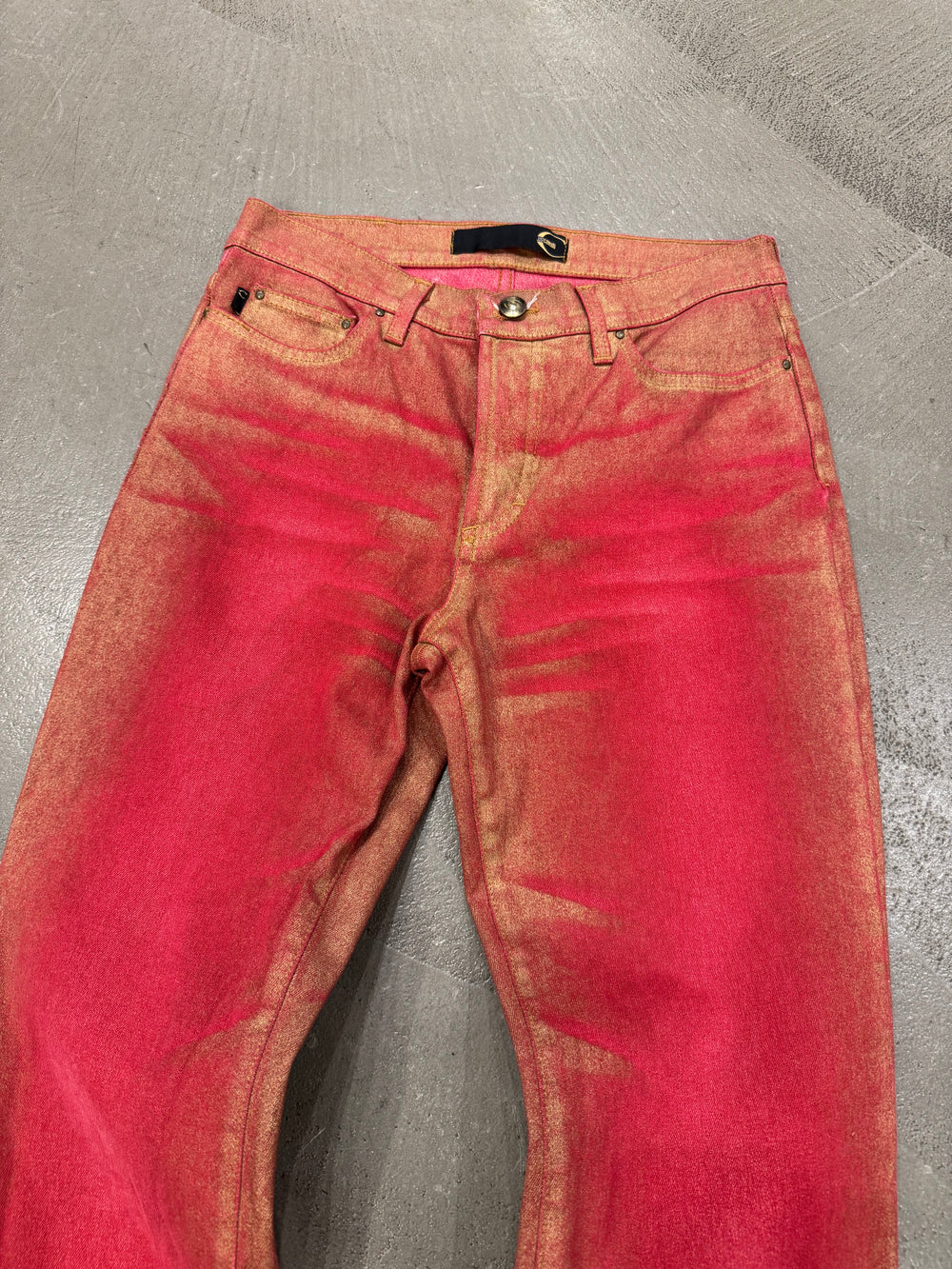 2000s Roberto Cavalli red metallic jeans