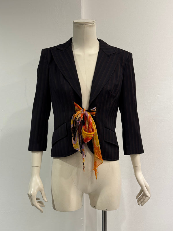 2000s Dolce & Gabbana scarf detail pinstripe suit