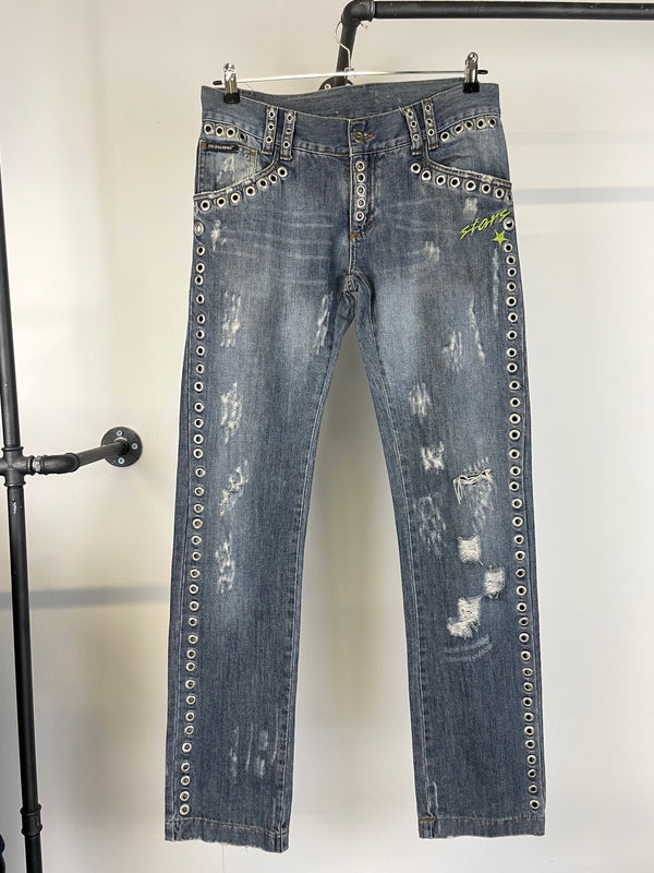SS06 Dolce & Gabbana eyelet studded holed jeans