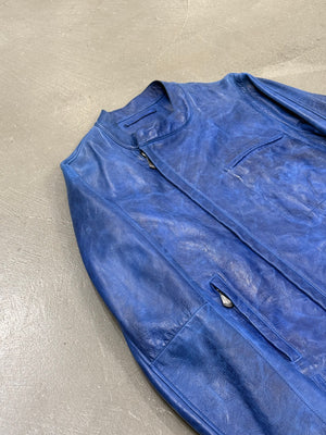 2010s Berluti distressed blue biker nabuck leather jacket