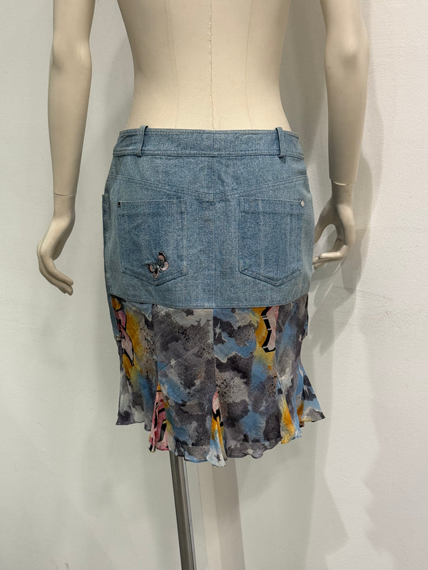 S/S2004 Christian Dior by John Galliano denim silk patchwork mini skirt