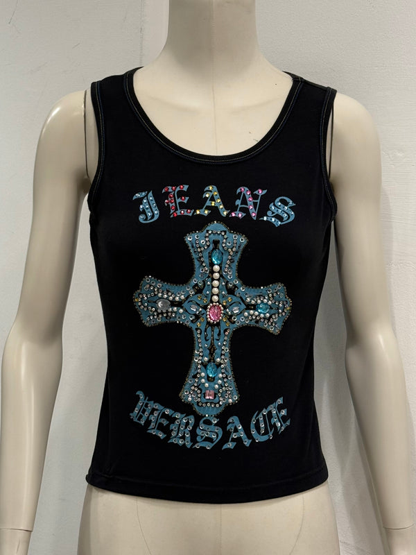 2000S Versace embellished cross tank top
