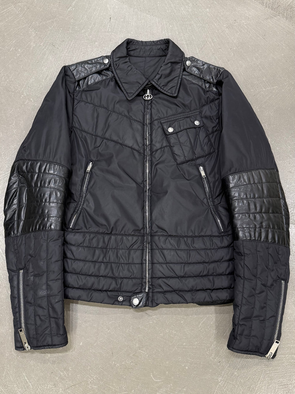 2000s Gucci nylon puffer jacket with leather details