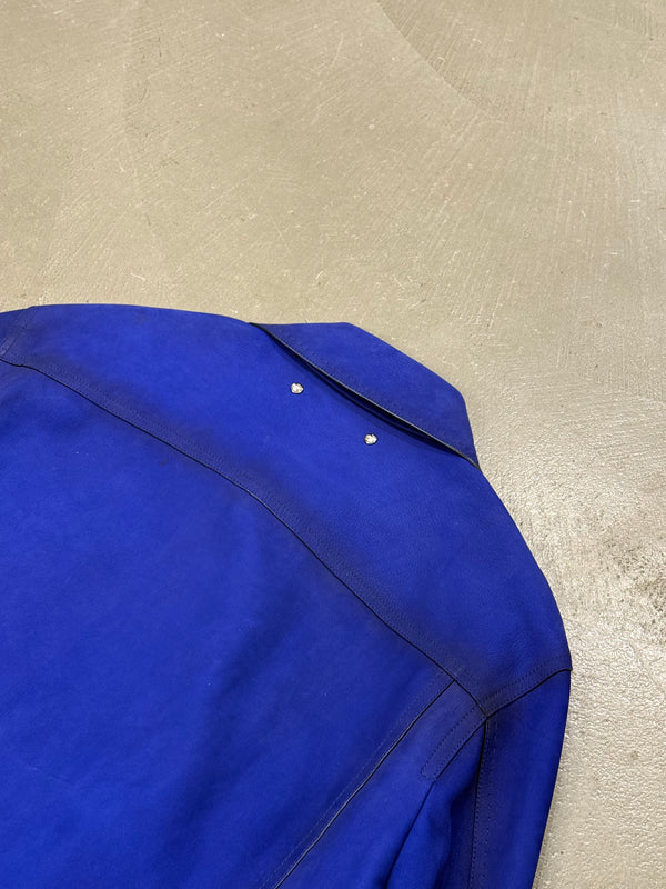 2010s Berluti electric blue trucker leather jacket