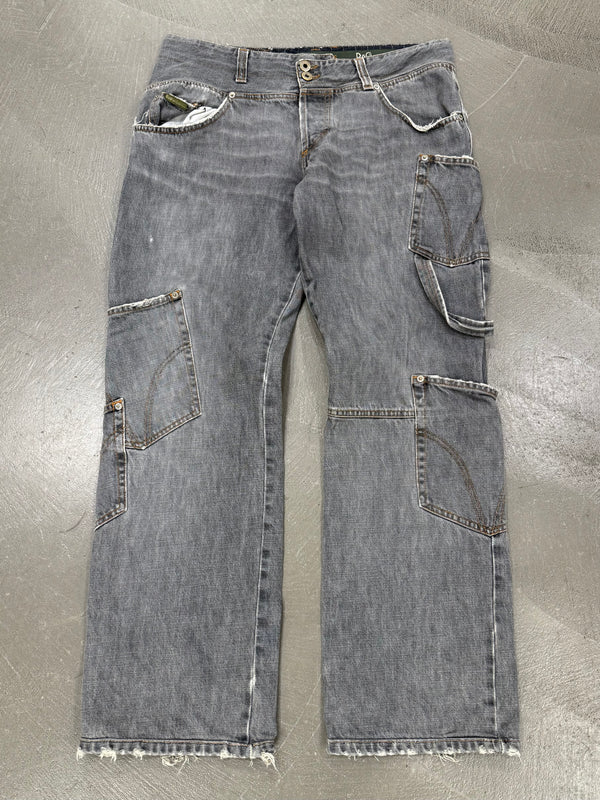2000s Dolce & Gabbana double waist asymmetrical cargo jeans