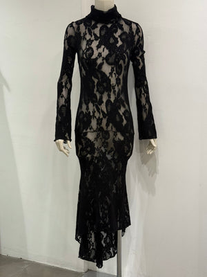 2000s Roberto Cavalli black lace mermaid dress