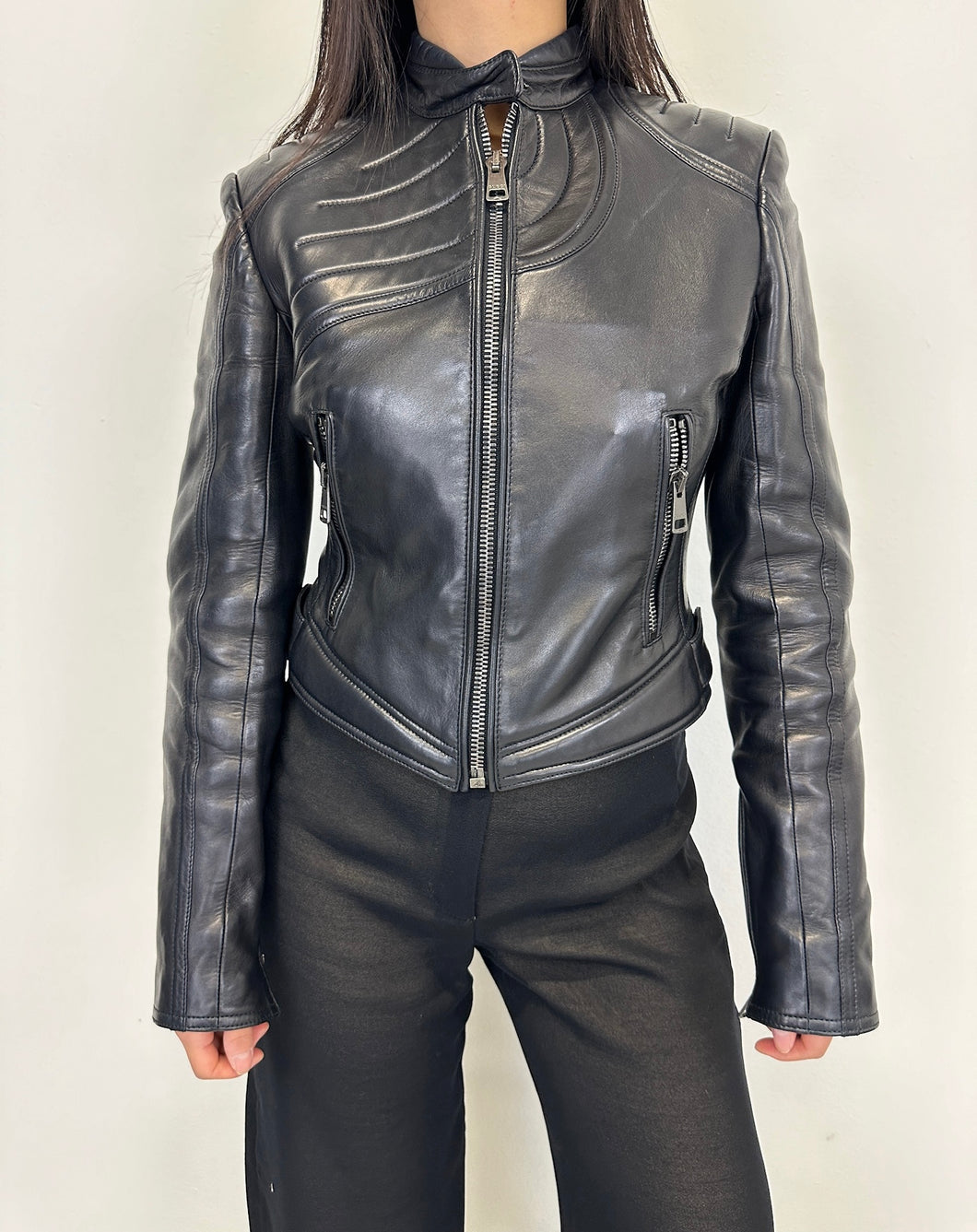 AW2000 Gucci by Tom Ford spiral biker leather jacket
