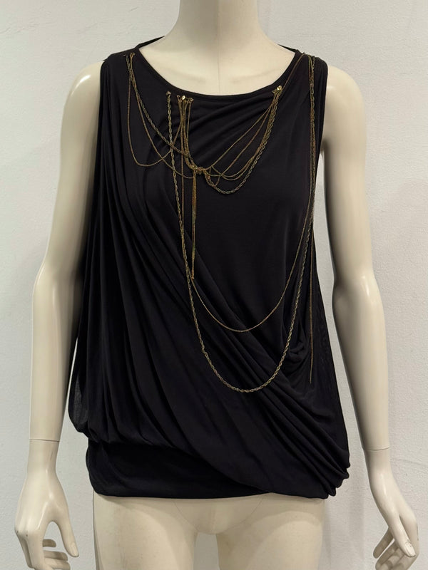 Plein Sud draped sleeveless top with chain detailing