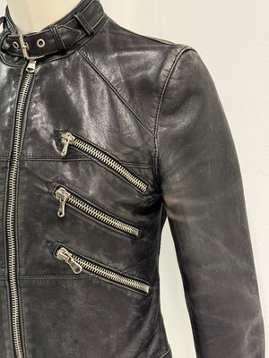 2001 Dolce & Gabbana multi zip faded distressed biker leather jacket