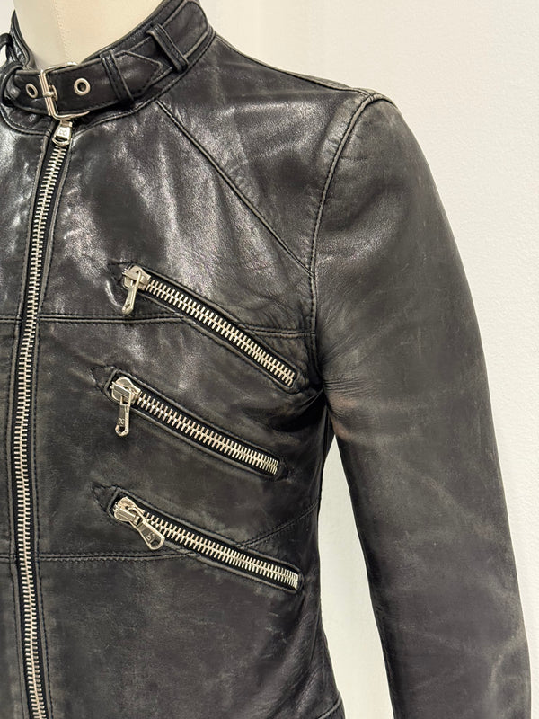 2001 Dolce & Gabbana multi zip faded distressed biker leather jacket