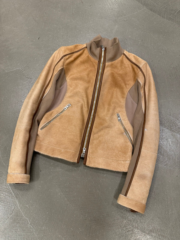 2000s Prada pony hair hybrid leather biker jacket
