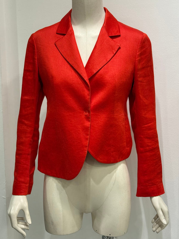 S/S2005 Yohji Yamamoto runway asymmetrical red ramie jacket