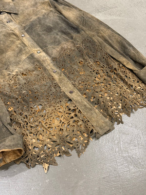 2000s Roberto Cavalli laser-cut distressed leather shirt