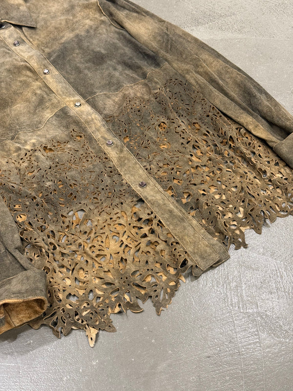 2000s Roberto Cavalli laser-cut distressed leather shirt