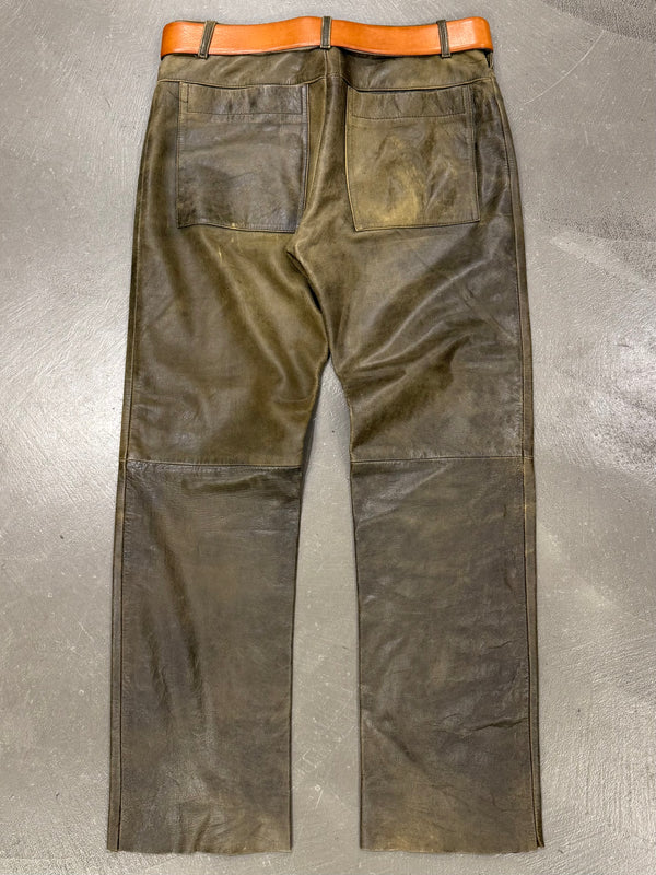 1990s Dirk Bikkembergs distressed leather belted pants