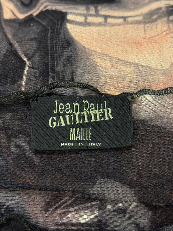 1990s Jean Paul Gaultier portrait print mesh top