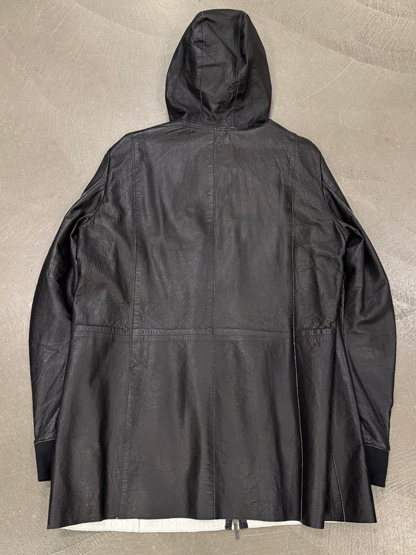 2012 Emporio Armani black leather hooded jacket