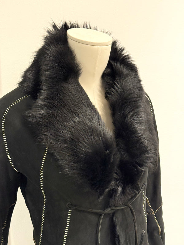 2002 Roberto Cavalli fitted shearling jacket with real fur collar