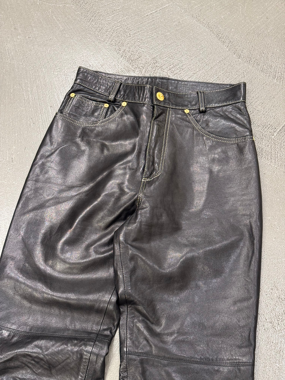 1999 Roberto Cavalli leather pants with gold detail