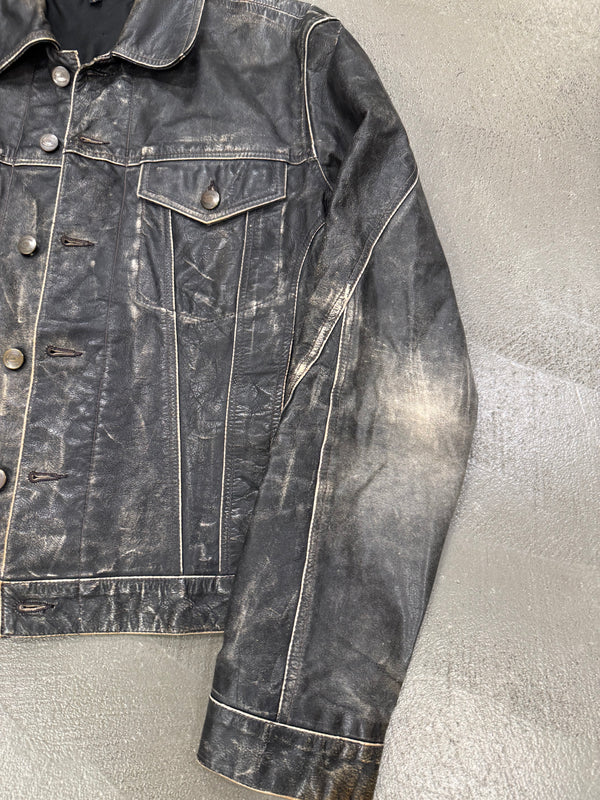 2000s Roberto Cavalli faded distressed leather jacket