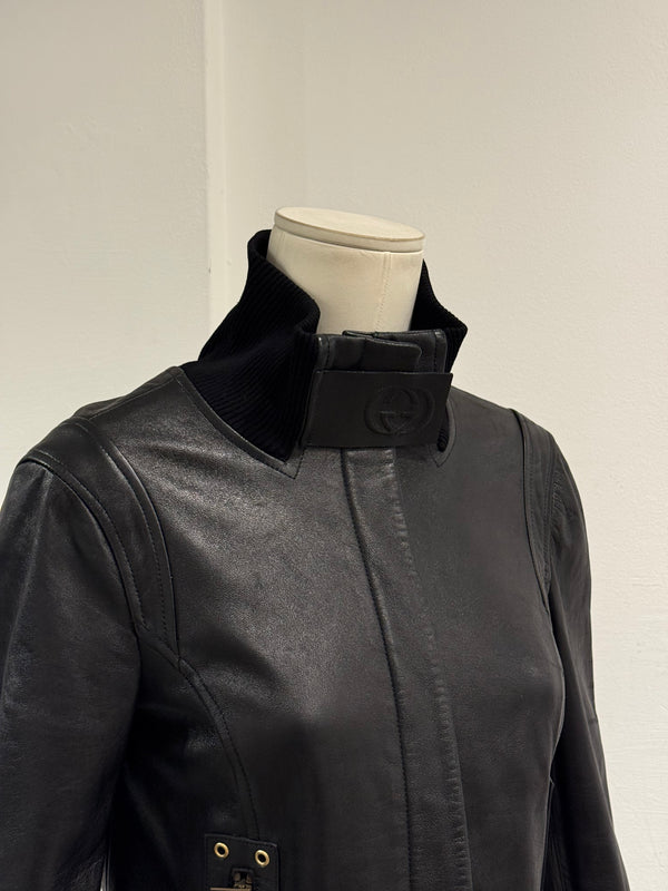 A/W2002 Gucci by Tom Ford ribbed collar leather jacket