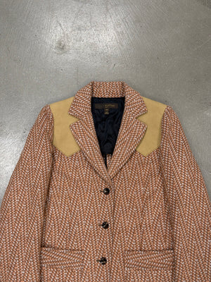 2000s Louis Vuitton by Marc Jacobs houndstooth blazer jacket with suede shoulders