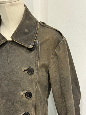 2002 Ann Demeulemeester distressed leather double-breasted belted coat